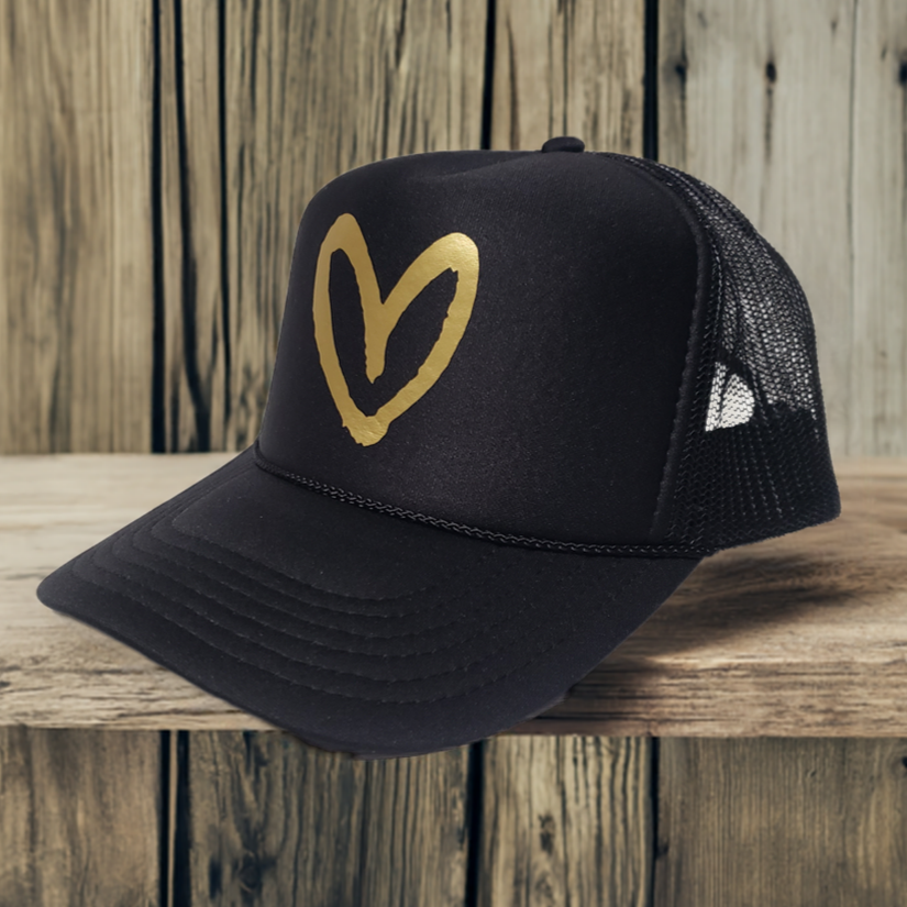 House of Shan Black & Gold Heart Trucker Hat