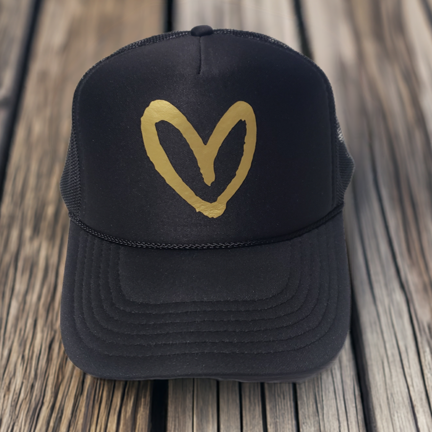 House of Shan Black & Gold Heart Trucker Hat