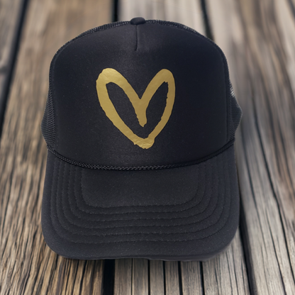 House of Shan Black & Gold Heart Trucker Hat