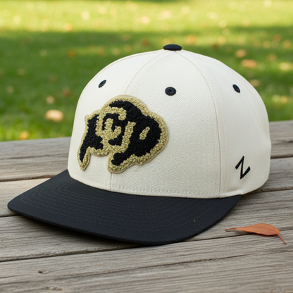 Ivory & Black Colorado Buffaloes Baseball Hat with Chenille Ralphie Logo