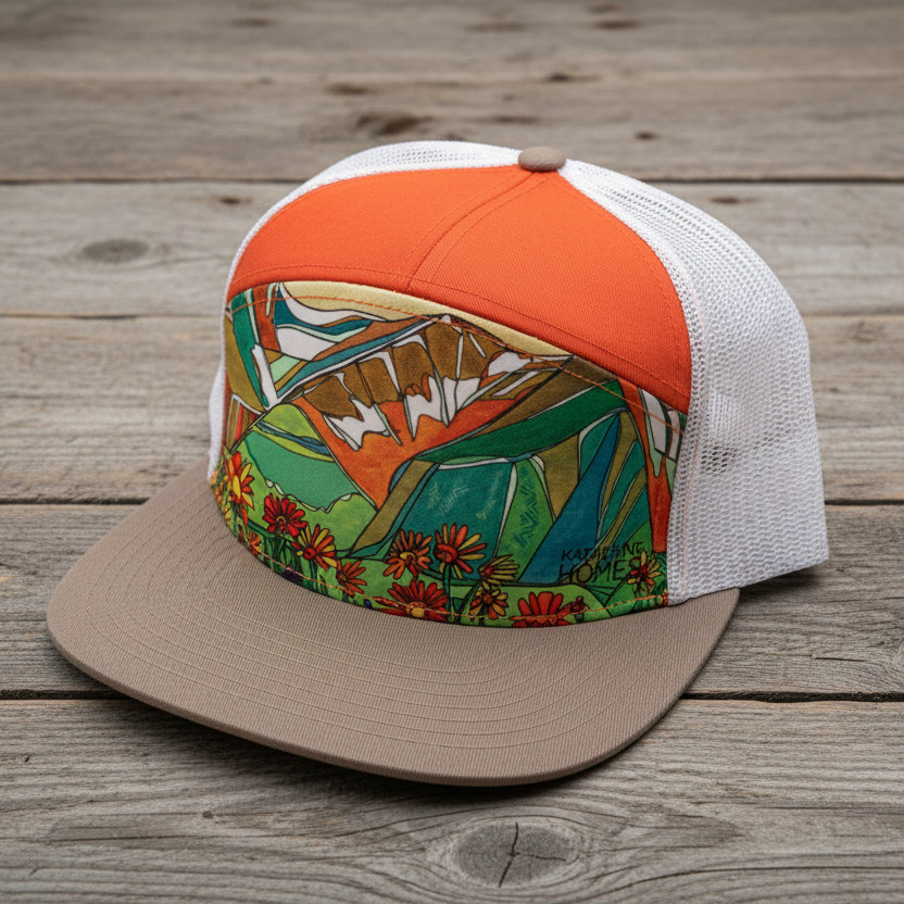 Katherine Holmes Wild Daisies 7 Panel Trucker