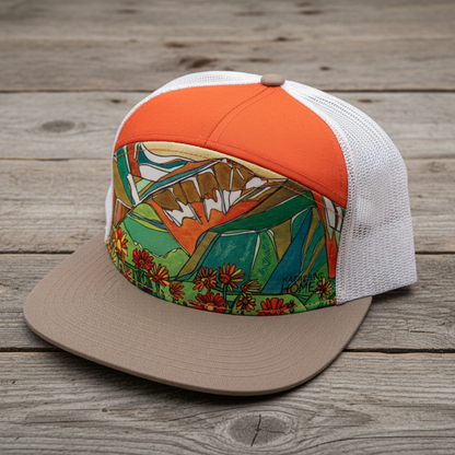 Katherine Holmes Wild Daisies 7 Panel Trucker