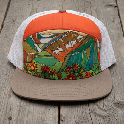 Katherine Holmes Wild Daisies 7 Panel Trucker