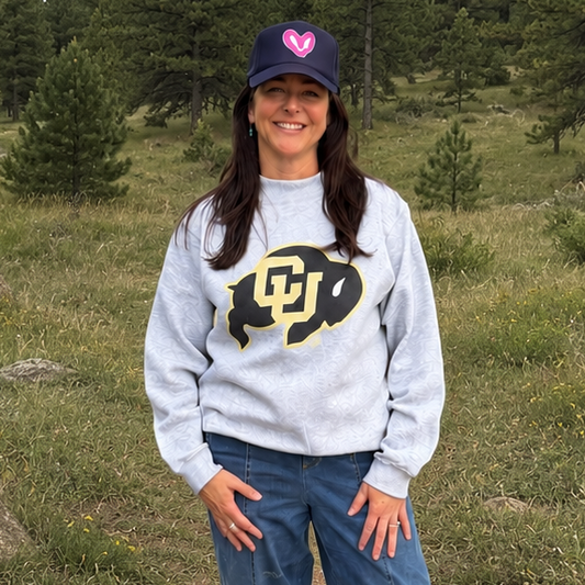 University of Colorado Heather Gray Mockneck Crew Sweatshirt
