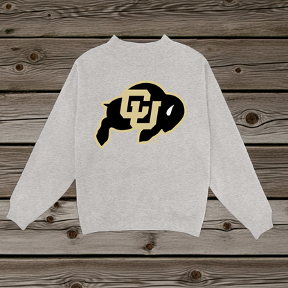 University of Colorado Heather Gray Mockneck Crew Sweatshirt